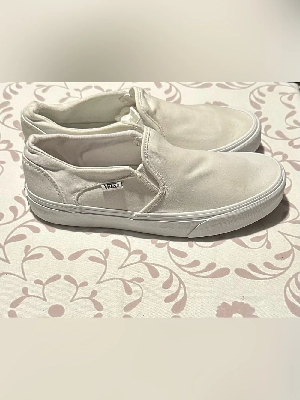 Vans Classic Slip-On Canvas Sneakers in White size 9